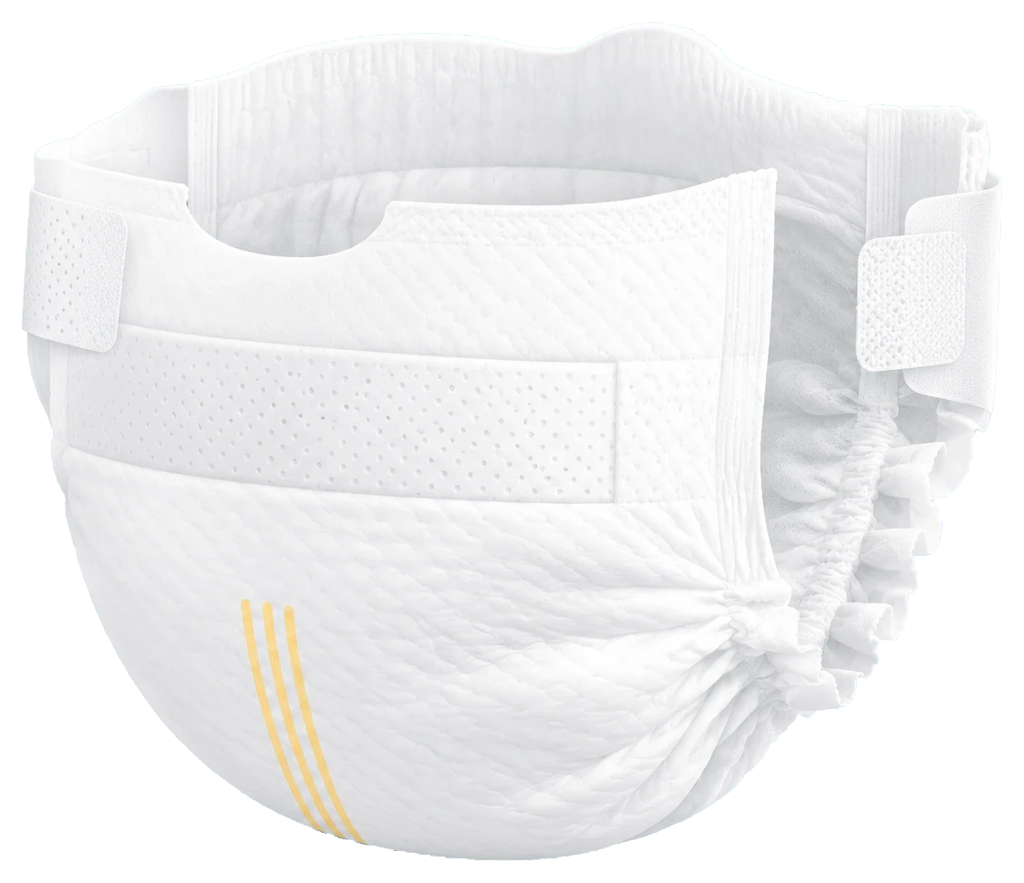 Cushies premature baby diaper with umbilical cut-out, wetness indicator and soft leg cuffs